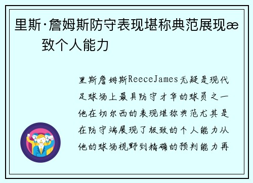 里斯·詹姆斯防守表现堪称典范展现极致个人能力